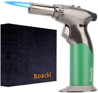 Koackl Dual Flame Mode Butane Torch Lighter, Refillable Luxury Kitchen Torch with Adjustable Flame with Ignition Lock for Welding, Resin Art, Cooking- Steel Black and Green(Butane Gas Not Included)