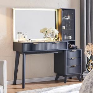 T4TREAM 48" Fluted Makeup Vanity Desk with 36" Lighted Mirror, Dark Grey