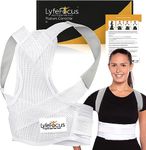 LyfeFocus S1 Premium Invisible Breathable Back Posture Corrector for Men & Women - Metal Upper Back Support Brace - Effective Posture Correction for Neck, Shoulder & Back Pain (White, Medium)