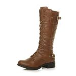 Womens Ladies Low Heel lace up Zip Biker Military Calf Boots, Tan Matte, 6 UK