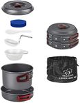 Bulin Camping Cookware Mess Kit, Backpack Portable Campfire Cooking Pots Pans Kettle Set, Lightweight Durable Cook Gear for Open Fire Hiking, Outdoor (BPA Free Bowls, Plates), 7 PCS