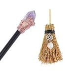 Soulnioi Healing Crystal 1Pcs Natural Amethyst Harry Potter Magic Wand and 1Pcs Witch Mini Straw Broom