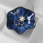 ALXBSONE Jewelry Dish Lotus Leaf Shape Ring Holder Trinket Tray Key Bowl Ceramic Decorative Plate(Leaves-Blue)