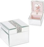 Timetrace Silver Diamond Mirrored Musical Jewelry Box Ballerina Jewelry Box for Girls Small Glass Box Glass Jewelry box