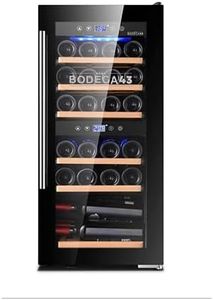 BODEGA43-24 Wine Fridge - Dual-zone wine cooler, 5-20 ºC, 80 litres, 24 bottles, 6 shelves, Wine fridge with glass door, low vibration, 43 dB black