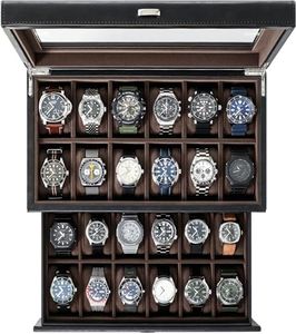TAWBURY 24 Watch Box Organizer for Men – 24 Watch Box for Large Watches | Luxury Watch Box 24 Slot | Watch Case 24 Slot | Extra Large Watch Box for Men