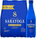 Saratoga Sparkling Water Bottles, 6-Pack - Carbonated Spring Bottled Water with Naturally Occurring Minerals & Electrolytes - Recycled PET Plastic Bottles - 16 Fl Oz
