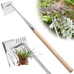 Upgraded Extra Long Handle Weed Remover Tool 32.3" Uprooting Weeding Tools for Garden 6 Teeth Manganese Steel Forged Weeder Tool Multi Purpose Weeding Tools for Dandelion Patio Lawn Farm Weeding