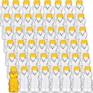 Thenshop 48 Pcs 8oz Plastic Honey Bear Bottle Empty Honey Squeeze Bottle Bear Shaped Honey Containers Honey Bear Cup Bear Honey Bottle Jars with Yellow Flip Top Lid for Storing and Dispensing, Clear