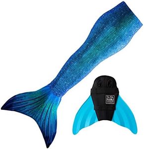 Sun Tails Mermaid Tail + Monofin for Swimming (Child M 6-7, Blue Lagoon - Turquoise Monofin)