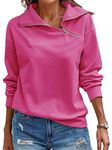 RANPHEE Sweatshirts for Women Hot Pink Long Sleeve Fall Casual Loose Fit Tops Fashion Trendy Clothes Turtleneck Hoodies Activewear Running Jacket L