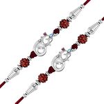 Okos Rhodium Plated Alloy Delicate Ganesha/Ganpati With OM Rakhi Bracelet Studded With Rudraksh And Crystal Stones- Rakhi For Brother, Bhaiya Bhai RK1000386C_2 (Pack of 2)