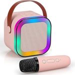 Karaoke Machine for Kids Adults, Mini Portable Blue-Tooth Karaoke Speaker with Wireless Microphone and Dynamic Lights Birthday Gift Home KTV Outdoor Travel (Pink)