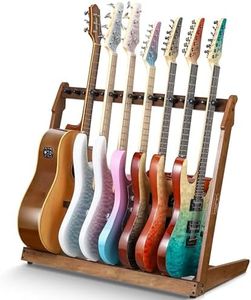 Augioth Guitar Stand for Multiple Guitars,Multi Wood Guitar Rack for 5 Acoustic Guitar, 8 Electric or Bass,18mm-thick wooden plank