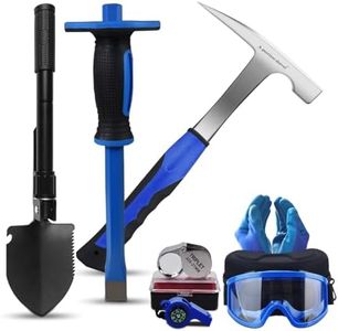 “A peerless shovel ”8 PCS Geology Rock Pick Equipment Kit,32 oz. Rock Pick Hammer, 1pcs Mason Chisel,Multifunctional Military Shovel， Safety Glasses (blue2)