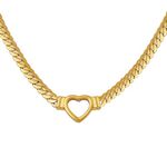 Kysin Chiys Flat Cuban Link Love Heart Chunky Chain Necklace Gold Stainless Steel Hollow Heart Charms Choker Clavicle Jewelry for Women Teen Girls, Zinc, No Gemstone