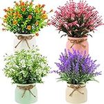 RIDDSEE Fake Potted Plants - Set of 4 Artificial Potted Flowers Faux Plants Lavender in Macaron Pot Plastic Flowers Bonsai for Indoor Outdoor Home Kitchen Office Desktop Wedding Decor -(Medium,25cm)