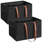Navaris Collapsible Laundry Bin - Set of 2 - Foldable Clothes Basket - Small Slim Wash Bin - Double Hamper for Lights and Darks - Washing Up Bag Bins - Black