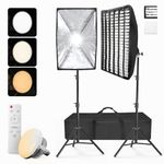 LimoStudio *Upgraded* [2-Pack] 85W LED Bulb 20"x30" Softbox Lighting Kit for Photo Studio Light Reflector, Grid White Diffuser, Color Temperature and Brightness Control with Remote Control, AGG3367