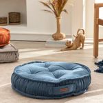 English Home Large Floor Cushion Round Floor Pillow Thick Floor Seating Comfortable Supportive Quilted Soft Booster Seat Pad for Yoga Meditation Living Room Balcony, Blue, 57 cm 22 Inch