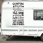 Camping Rules Camper Trailer Wall Stickers Adventure Travel Exploring Inspirational Quotes from Family and Friends Wall Decals Kids Room Vinyl 94x50cm