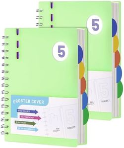 FLYING EAGLE 2 Pack 5 Subject Notebook Wide Ruled Spiral Notebook, 204 Pages Lined Spiral Journal Notebook with Dividers, Small Hardcover Notebooks for School, Work, A5 Green