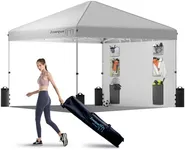 10x10 Pop Up Canopy w/Side Wall, 6 Pockets, 210D Waterproof/UV Proof Silver Coated, Outdoor Easy Up Canopy w/Wheeled Carry Bag, 4 Ropes, 4 Weight Bags, Silver White