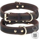 Joytale Genuine Leather Dog Collar with QR ID Tag | Heavy Duty Dog Collar with Metal Buckle | Soft and Durable Leather Collars Adjustable for Large Dogs, Brown, L