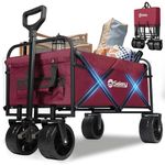 Sekey Folding Wagon Cart with Brake Collapsible Outdoor Utility Wagon Garden Shopping Cart Beach Wagon with All-Terrain Wheels, 265 Pound Capacity, Red