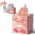 Xqumoi Birthday Money Box for Cash Gift Pull, Rose Gold Money Gift Boxes for Cash with Pull Out Happy Birthday Card Funny DIY Holiday Surprise Birthday Gift Box Creative Way to Give Cash as A Gift