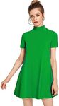 Milumia Women's Mock Neck T Shirt Dress Casual Short Sleeve Loose A Line Swing Mini Dress Green Large