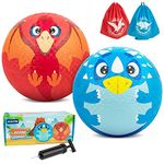 Homotte 2Pcs Dinosaur Rubber Balls for Playground, 8.5 Inch Kickballs Dodge Balls for Kids Age 4-8, 8-12 with Pump and Drawstring Bags(Blue Triceratops+Red Pterosaur)