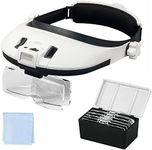 AmsOpto Large Lens Head Magnifier Headband Magnifying Glass with Light Hands Free 8 LED Magnifier with Cold and Warm Light for Close Work, Sewing, Crafts, Reading, Repairing, Jewelry