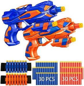Pandahero 2 Pack Kids Toys Blaster Pistol for Nerf Gun Set, with 2 Wrist Bands & 60 Foam Refill Darts, Fun Birthday Party Supplies & Gifts for Boys Age 8-12