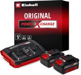 Einhell 18V 4.0Ah Lithium-Ion Twin Battery and Charger Set, Power X-Change Starter Kit 2x 4.0Ah Batteries and Twincharger Set, Universally Compatible With Einhell PXC Tools and Garden Machines