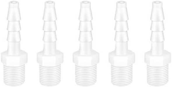 Quickun Plastic Hose Barb Fitting, 3/16" Barb to 1/8" Male Thread White Adapter Union Fitting ( Pack of 5 )