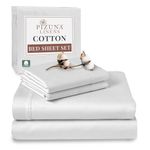 Pizuna 100% Cotton Super King Bed Sheet Set White, 400 Thead Count Long Staple Cotton Bedding Set 300x280 cm, Soft Sateen 4 PC King Bed Sheet Set -Fitted Sheet, Flat Sheet & 2 Pillowcases