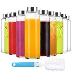 Luxfuel 18 oz Clear Glass Bottles with Lids, Reusable Glass Water Bottles with Stainless Steel Cap for Juicing,Refrigerator,100% Leak Proof, BPA Free Eco Friendly,Water Bottle Set of 10