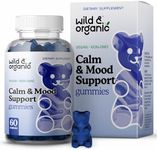 Wild & Organic Calm & Mood Support Gummies - Herbal Supplement with Magnesium, L-Theanine, Ashwagandha, Lemon Balm & Bacopa - Support Calmness, Alertness, Stress Relief - Vegan, Non-GMO - 60 Chews