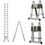 Multi-Purpose 5M Aluminium Portable Telescopic Ladder DIY Extendable A-Frame Ladder Extension 16 Steps 150KG