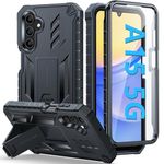 FNTCASE for Samsung Galaxy A15-5G Case: Dual Layer 360 Full Protection Heavy Duty Cell Phone Case | Military Grade Drop Protective Hard Cover with Kickstand Black for Samsung A15 4G 5G