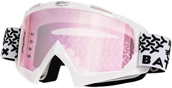 BATFOX Motorcycle Glasses Goggles Dirt Bike Motocross Safety ATV Tactical Riding (White-pure Pink)
