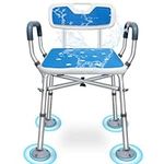 Shower Chair with Arms, Unique Heavy Duty Crossbar Supports Bath Chair with Back Bariatric Bath Stool Safety Handicap Shower Chair for Disabled Elderly Seniors Height Adjustable