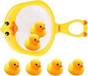 Baby Bath Toy Bathtub Duck Toy Set, 1 PCS Ducky Animals Fishing Net with 6 PCS Water Floating Sea Animals Duck Toys, Bathroom Floating Pool Fishing Play Set for Toddler Kids (Duck)