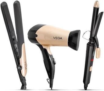 Vega Miss Versatile Styling Set Straightener, Curler & Dryer Gift Combo for Women, 1000W Hair Dryer with 2 Head/Speed Setting, Hair Straightener & Curler Comes with Ceramic Coated, (VHSS-03), Black