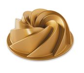 Nordic Ware Heritage 6 Cup Bundt Pan, Swirl Cast Aluminium Bundt Tin, Bundt Cake Tin with Elegant Pattern, Premium Cake Mould Made in The USA, Colour: Gold 90077