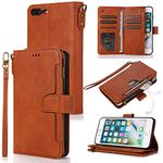 QLTYPRI Case for iPhone 7 iPhone 8/SE 2022/2020 5G, Premium Leather Wallet Case Card Holder Kickstand Wrist Strap Magnetic Closure Large Capacity Zipper Purse for iPhone 7/8/SE/2022/2020 - Brown