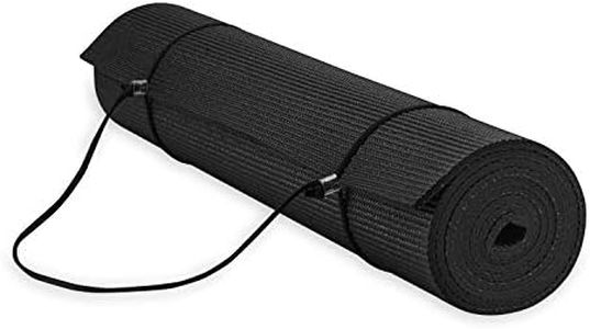 Gaiam Essentials Premium Yoga Mat with Yoga Mat Carrier Sling, Black, 72 InchL x 24 InchW x 1/4 Inch Thick