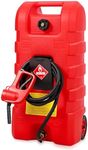 15 Gallon Gas Can, Fuel Tank Container with LE Fluid Transfer Siphon Pump & 10FT Hose, Portable Diesel Gas Storage Caddy with Wheels, Red