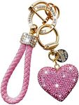 Crystal Car Keychain for Women with Sparkly Rhinestones Pink Heart Shape, Pretty Key Chains for Girls Birthday Christmas Easter Valentines Day Mothers Day Gifts
